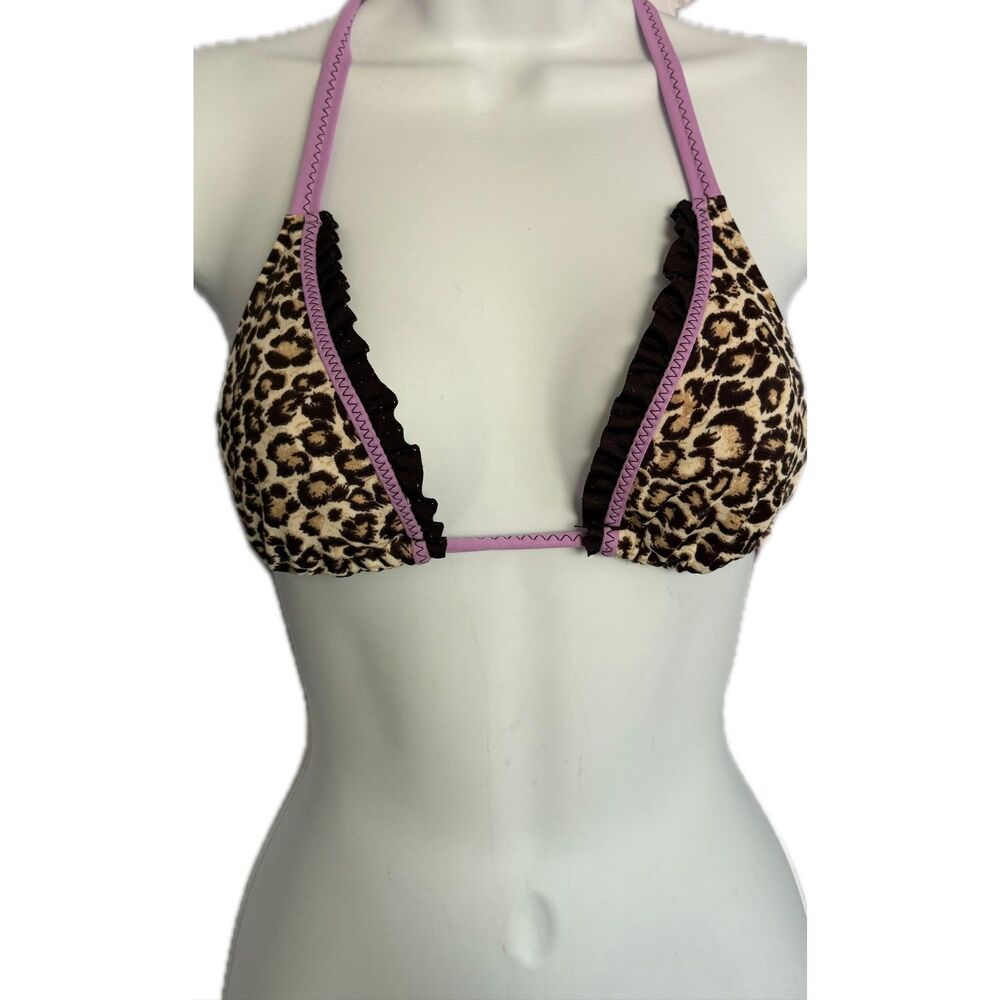Bathing Suit Top Cheetah Purple Ruffle - Picture 2 of 3